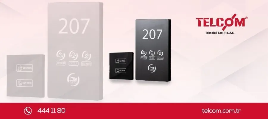Oda numaralı siyah cam doorbell ve DND/MUR paneli